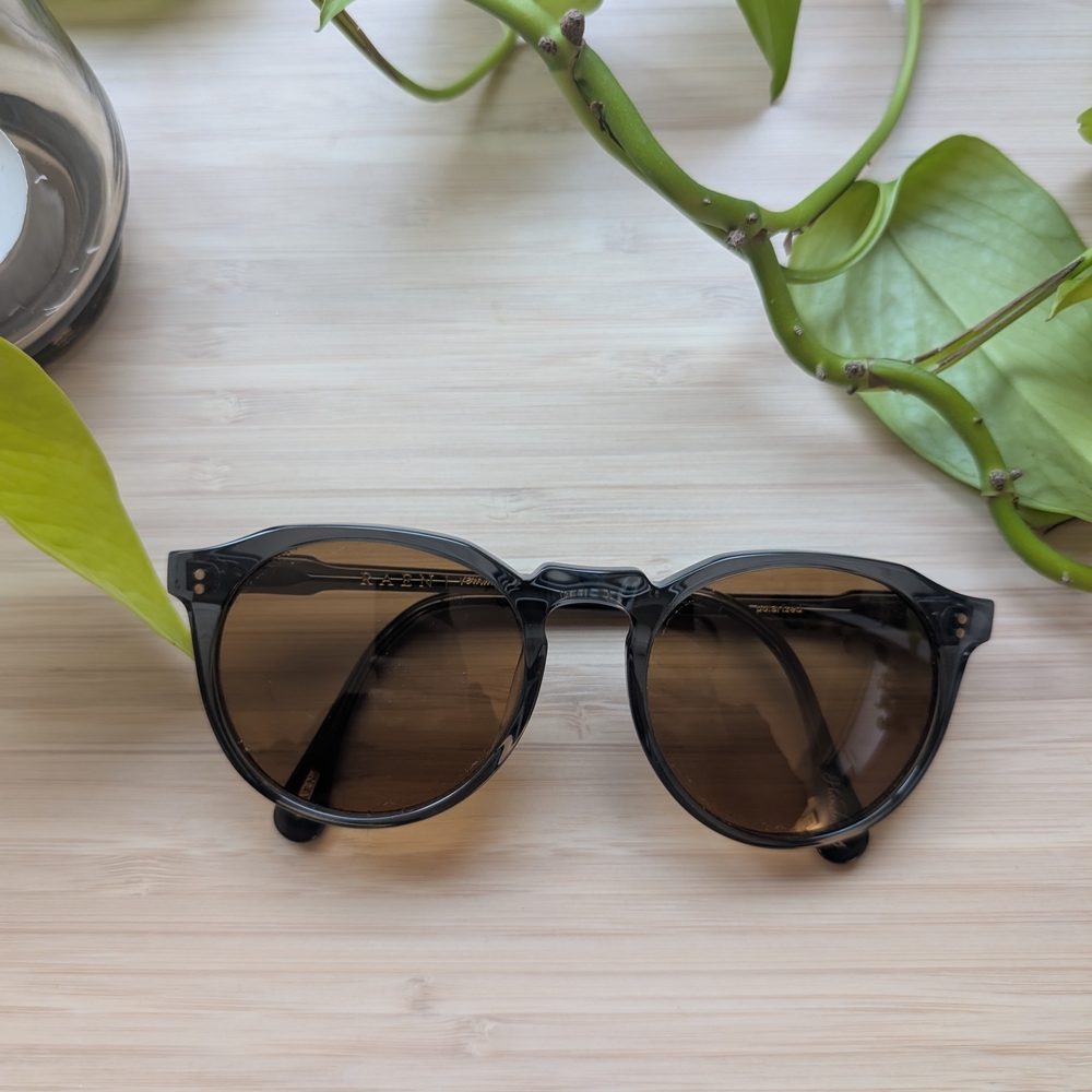 RAEN Round Polarized Sunglasses in Smoky Gray Frames with Brown Lenses